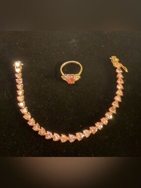 Gold Plated Heart Tennis Bracelet and matching Ring.